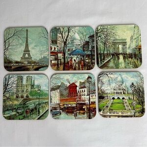 Vintage Paris Drink Coasters. Set of 6. Eiffel Tower, Arc de Triomphe,Montmartre